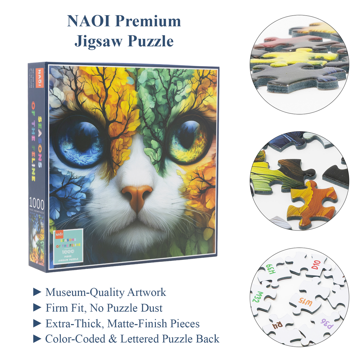 NAOI Seasons of the Feline – 1000-Piece Cat Jigsaw Puzzle (Four Seasons Art)