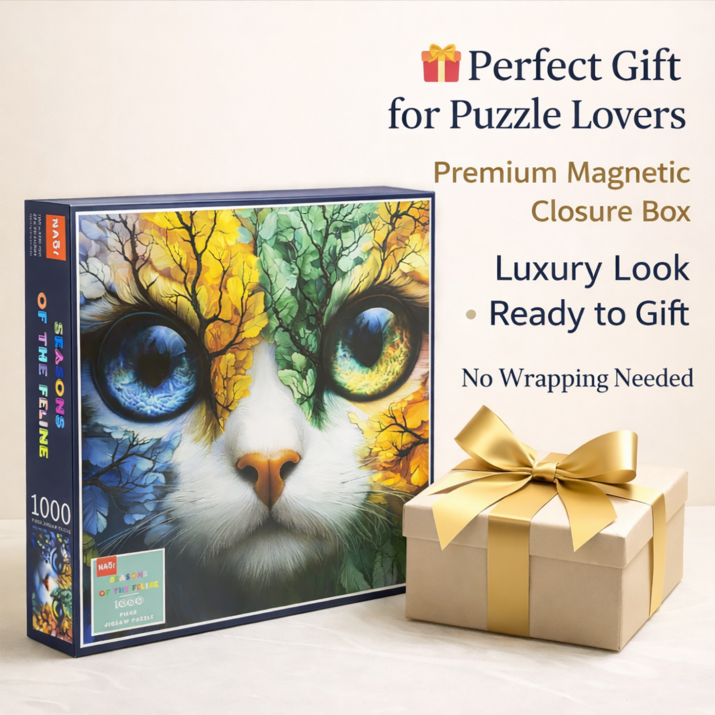 NAOI Seasons of the Feline – 1000-Piece Cat Jigsaw Puzzle (Four Seasons Art)